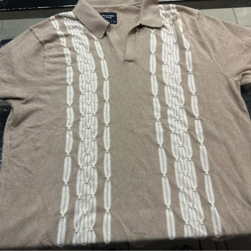 Vintage ABERCROMBIE & FITCH 3D Knit Beige Polo Shirt Large
